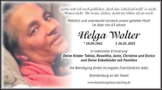 Traueranzeige von Helga Wolter von Märkische Oderzeitung