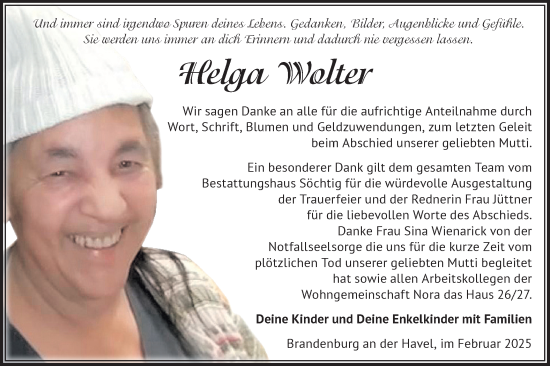 Traueranzeige von Helga Wolter von Märkische Oderzeitung