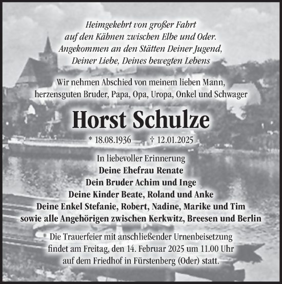 Traueranzeige von Horst Schulze von Märkische Oderzeitung