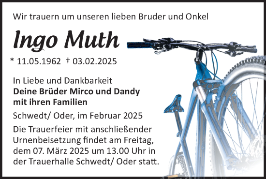 Traueranzeige von Ingo Muth von Märkische Oderzeitung