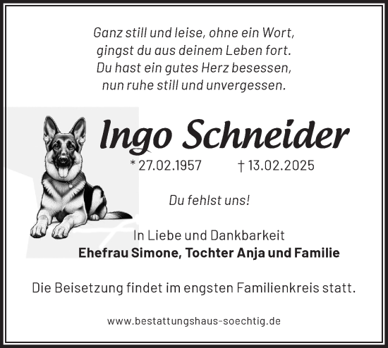 Traueranzeige von Ingo Schneider von Märkische Oderzeitung