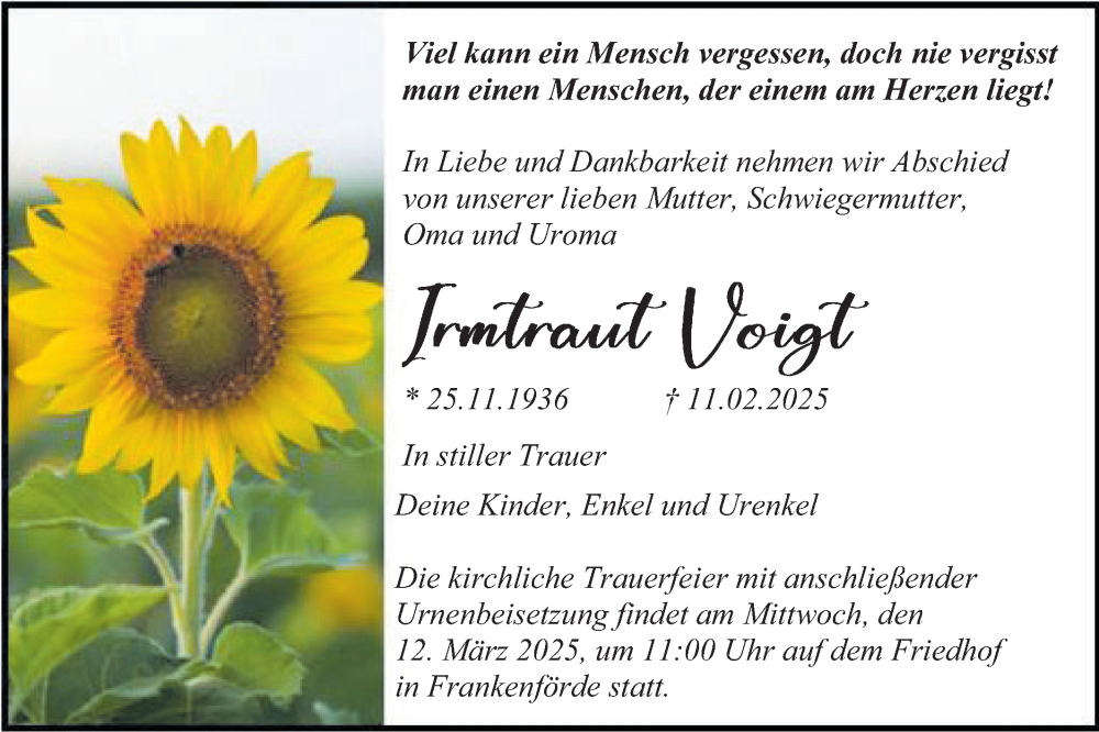  Traueranzeige für Irmtraut Voigt vom 22.02.2025 aus Märkische Oderzeitung