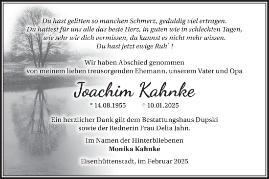 Traueranzeige von Joachim Kahnke von Märkische Oderzeitung