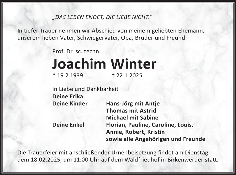  Traueranzeige für Joachim Winter vom 08.02.2025 aus Märkische Oderzeitung