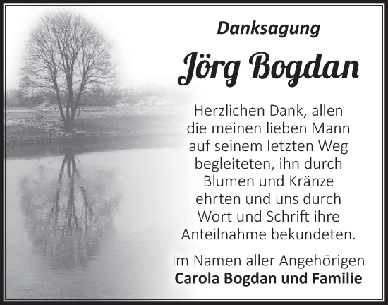 Traueranzeige von Jörg Bogdan von Märkische Oderzeitung