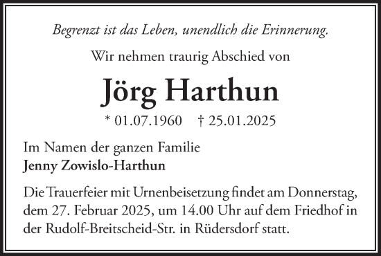 Traueranzeige von Jörg Harthun von Märkische Oderzeitung