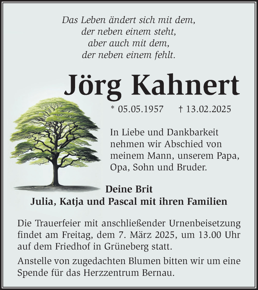  Traueranzeige für Jörg Kahnert vom 22.02.2025 aus Märkische Oderzeitung