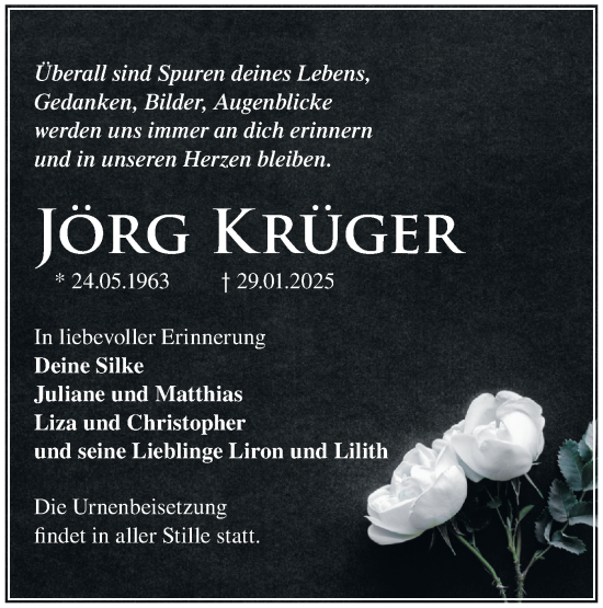Traueranzeige von Jörg Krüger von Märkische Oderzeitung
