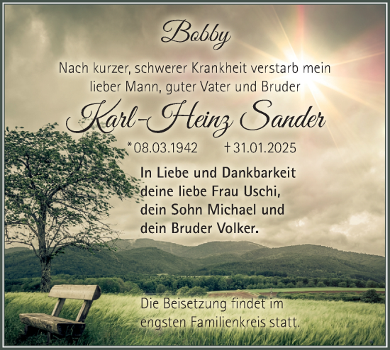 Traueranzeige von Karl-Heinz Sander von Märkische Oderzeitung
