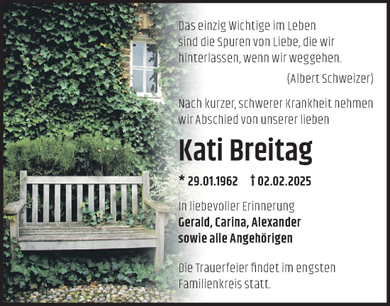Traueranzeige von Kati Breitag von Märkische Oderzeitung