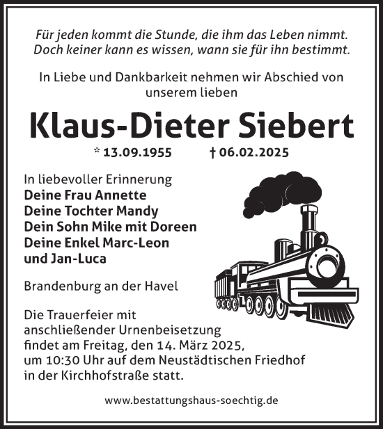 Traueranzeige von Klaus-Dieter Siebert von Märkische Oderzeitung