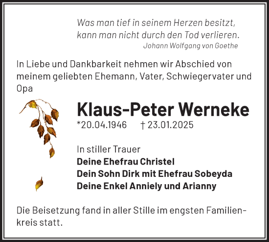 Traueranzeige von Klaus-Peter Werneke von Märkische Oderzeitung
