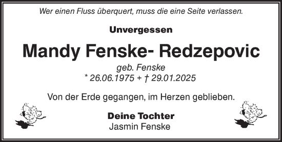 Traueranzeige von Mandy Fenske-Redzepovic von Märkische Oderzeitung