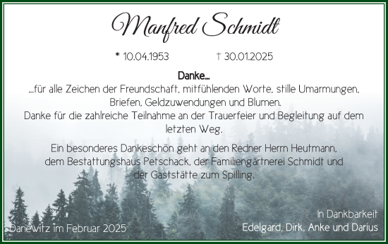 Traueranzeige von Manfred Schmidt von Märkische Oderzeitung