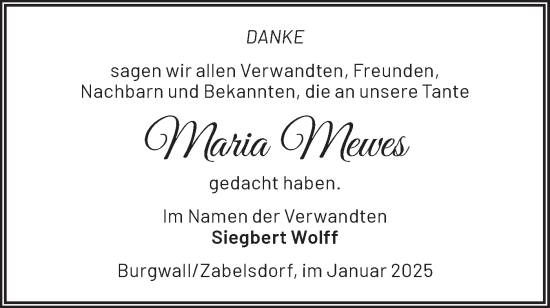 Traueranzeige von Maria Mewes von Märkische Oderzeitung