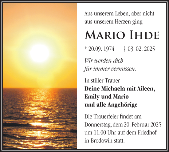 Traueranzeige von Mario Ihde von Märkische Oderzeitung