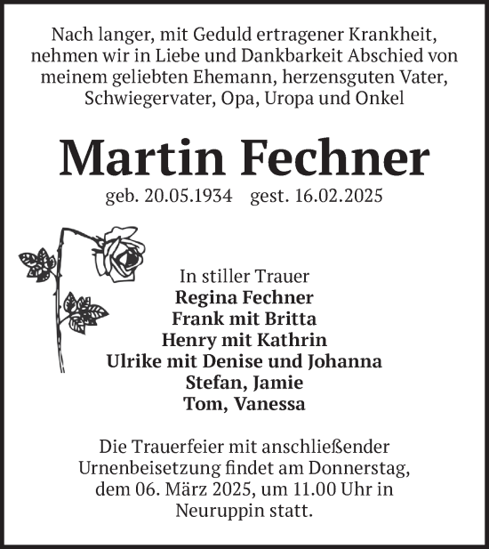 Traueranzeige von Martin Fechner von Märkische Oderzeitung