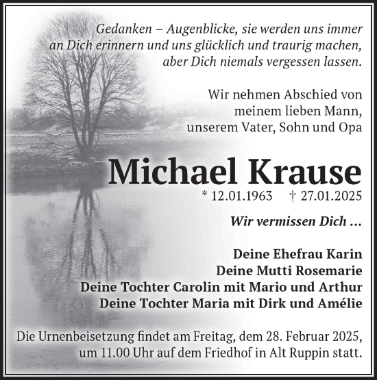 Traueranzeige von Michael Krause von Märkische Oderzeitung