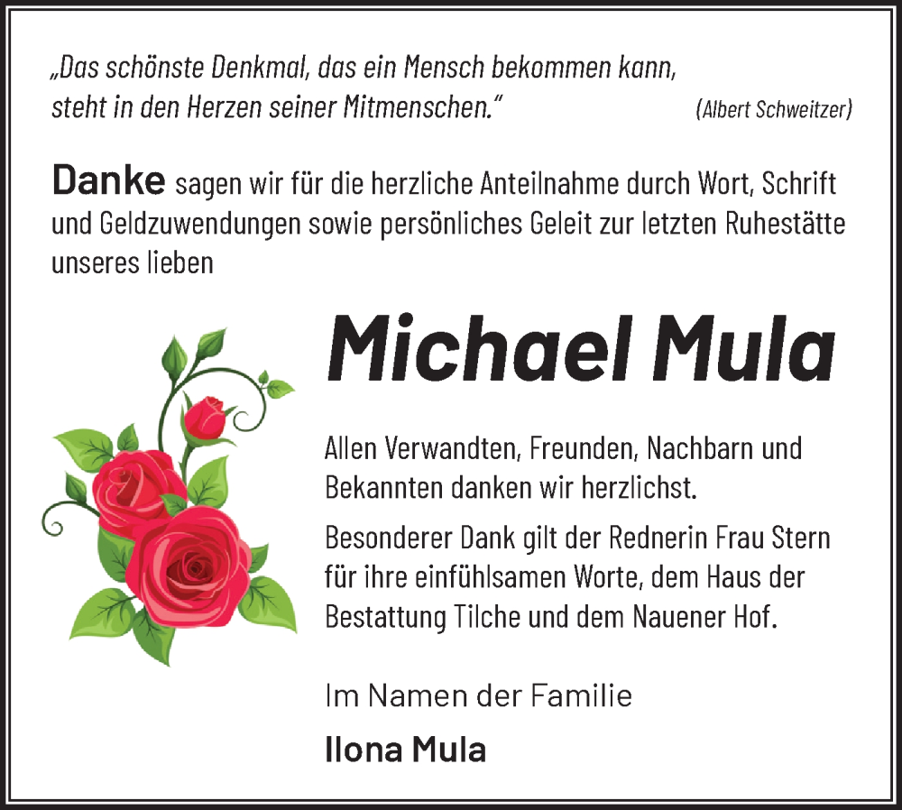  Traueranzeige für Michael Mula vom 15.02.2025 aus Märkische Oderzeitung