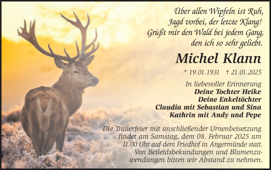 Traueranzeige von Michel Klann von Märkische Oderzeitung