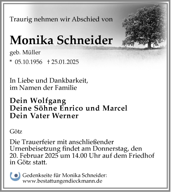 Traueranzeige von Monika Schneider von Märkische Oderzeitung
