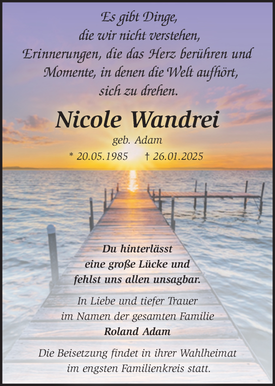 Traueranzeige von Nicole Wandrei von Märkische Oderzeitung