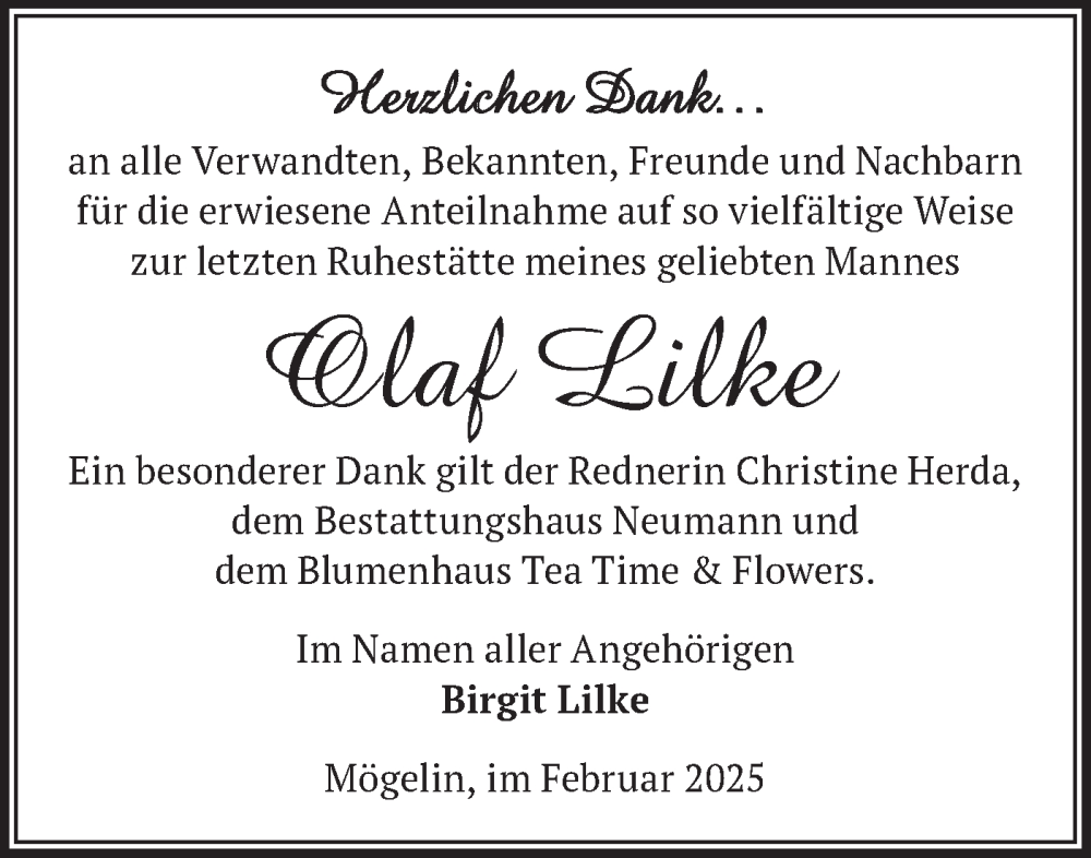  Traueranzeige für Olaf Lilke vom 22.02.2025 aus Märkische Oderzeitung