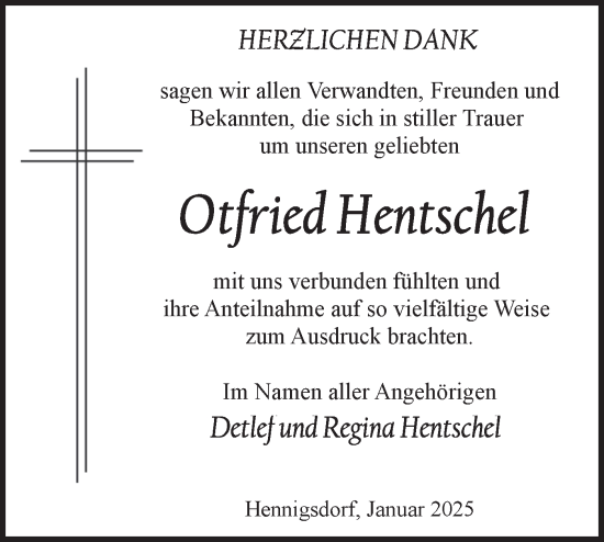 Traueranzeige von Otfried Hentschel von Märkische Oderzeitung