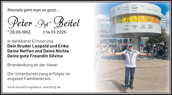 Traueranzeige von Peter Beitel von Märkische Oderzeitung