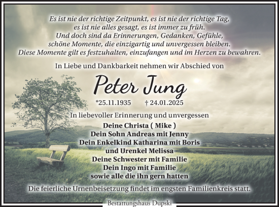 Traueranzeige von Peter Jung von Märkische Oderzeitung
