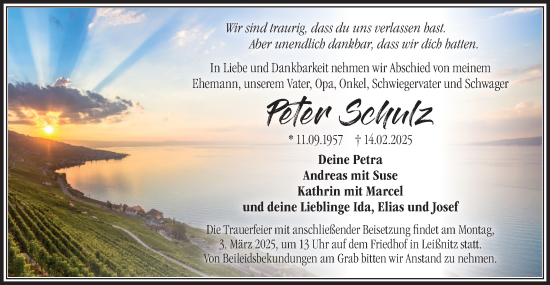Traueranzeige von Peter Schulz von Märkische Oderzeitung