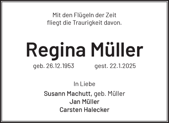 Traueranzeige von Regina Müller von Märkische Oderzeitung
