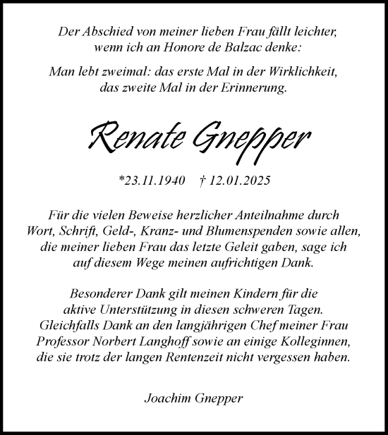 Traueranzeige von Renate Gnepper von Märkische Oderzeitung