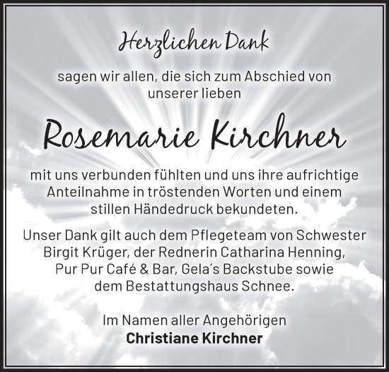 Traueranzeige von Rosemarie Kirchner von Märkische Oderzeitung