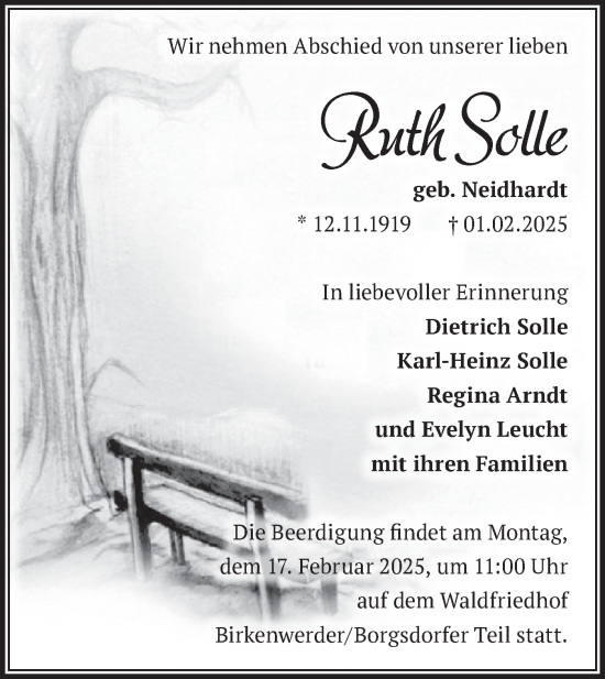 Traueranzeige von Ruth Solle von Märkische Oderzeitung