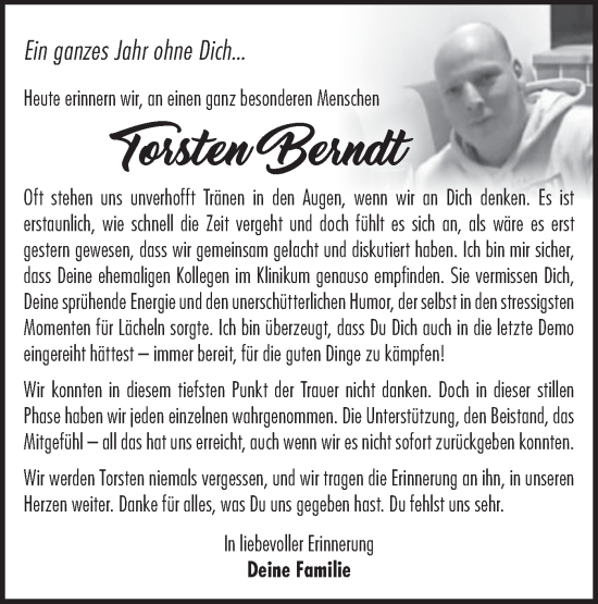 Traueranzeige von Torsten Berndt von Märkische Oderzeitung