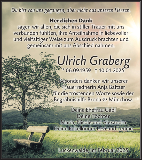 Traueranzeige von Ulrich Graberg von Märkische Oderzeitung