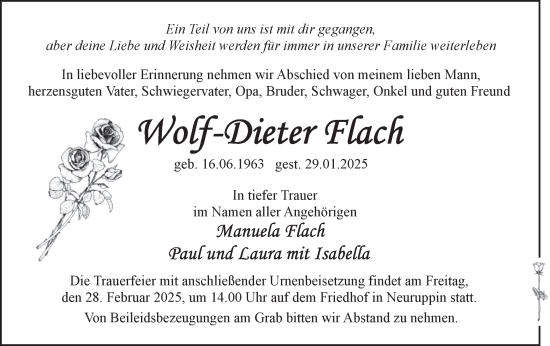 Traueranzeige von Wolf-Dieter Flach von Märkische Oderzeitung