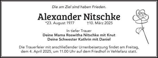 Traueranzeige von Alexander Nitschke von Märkische Oderzeitung