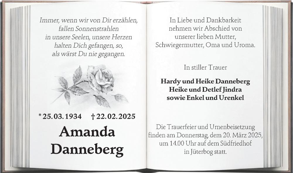 Traueranzeige für Amanda Danneberg vom 08.03.2025 aus Märkische Oderzeitung