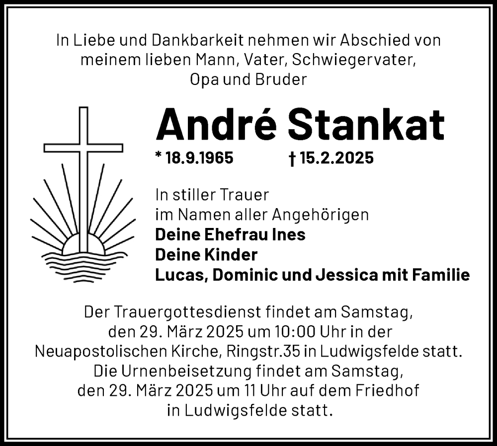  Traueranzeige für Andre Stankat vom 08.03.2025 aus Märkische Oderzeitung