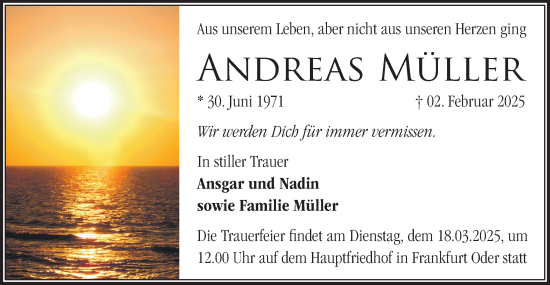 Traueranzeige von Andreas Müller von Märkische Oderzeitung
