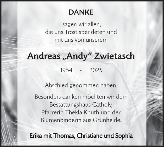 Traueranzeige von Andreas Zwietasch von Märkische Oderzeitung