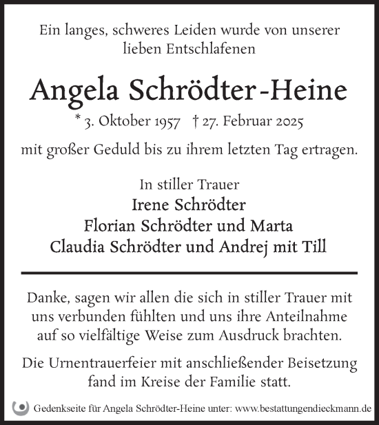 Traueranzeige von Angela Schrödter-Heine von Märkische Oderzeitung