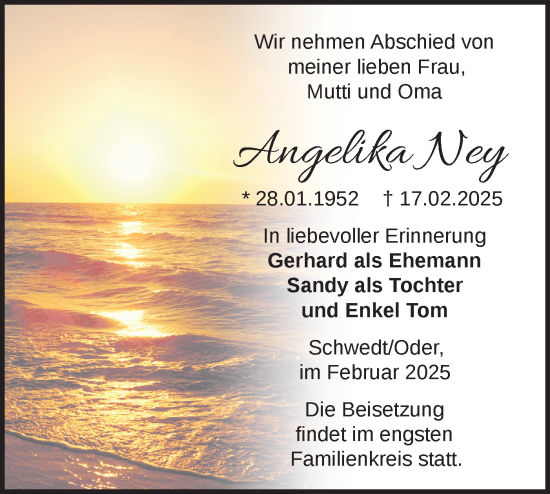 Traueranzeige von Angelika Ney von Märkische Oderzeitung