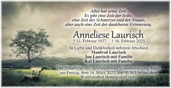 Traueranzeige von Anneliese Laurisch von Märkische Oderzeitung