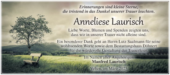 Traueranzeige von Anneliese Laurisch von Märkische Oderzeitung