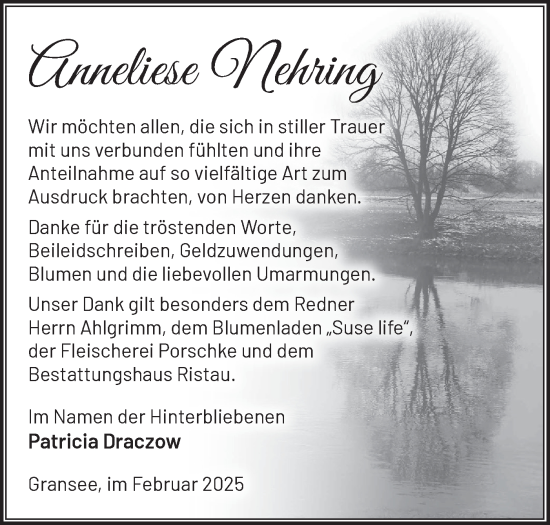 Traueranzeige von Anneliese Nehring von Märkische Oderzeitung