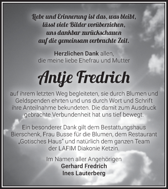 Traueranzeige von Antje Fredrich von Märkische Oderzeitung