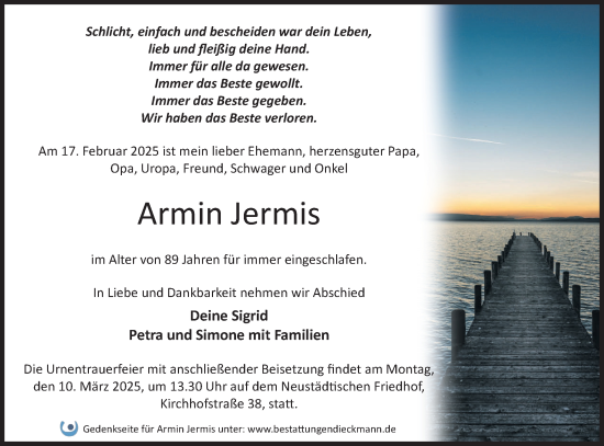 Traueranzeige von Armin Jermis von Märkische Oderzeitung